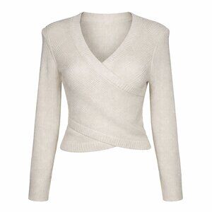 Rachel Zoe Metallic Shimmer Wrap Sweater – Cream Size XS | Glam Chic Sparkle